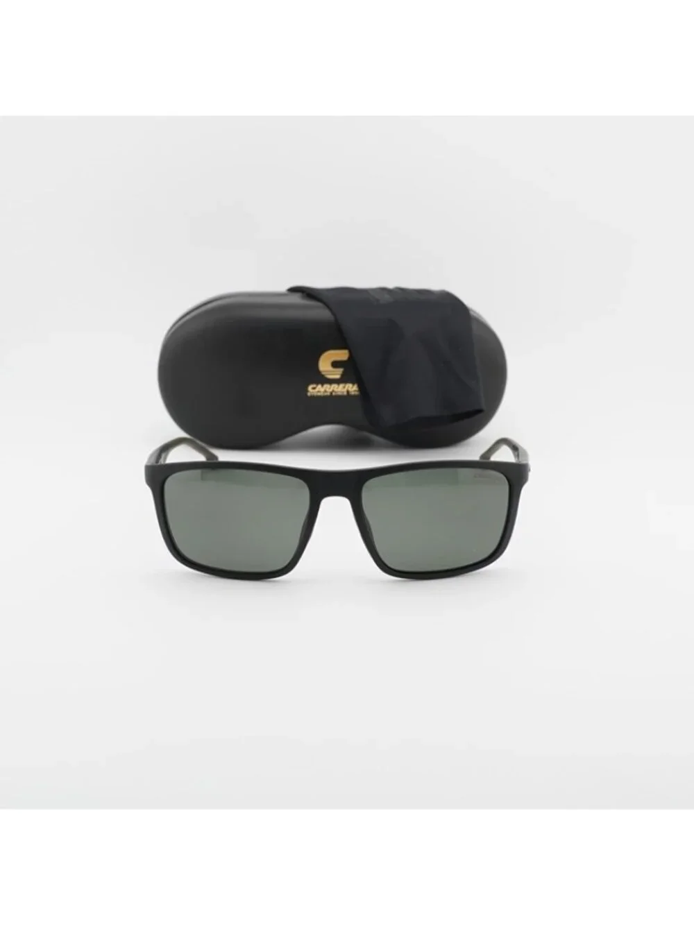 CARRERA 8047/S 07ZJ UC Sunglasses Black Rectangle Frame, Green Polarized Lenses